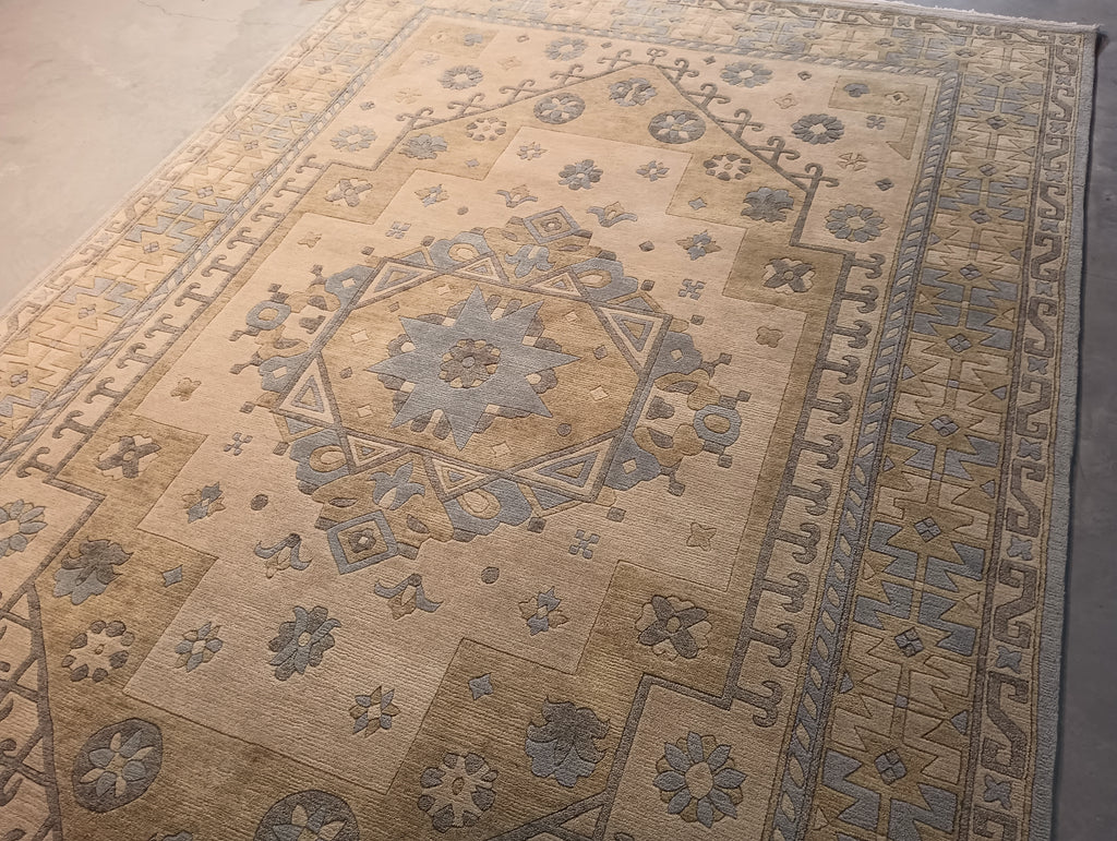 6 x 9 New Geometric Oushak Rug Neutral Colors #F-5727
