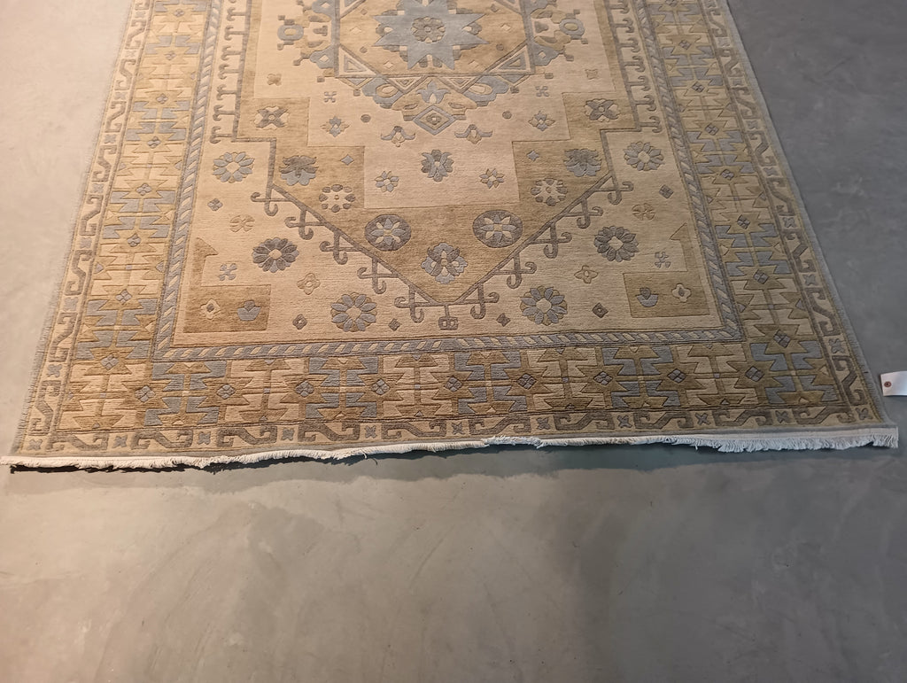 6 x 9 New Geometric Oushak Rug Neutral Colors #F-5727
