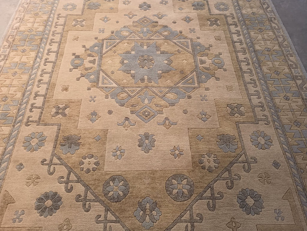 6 x 9 New Geometric Oushak Rug Neutral Colors #F-5727