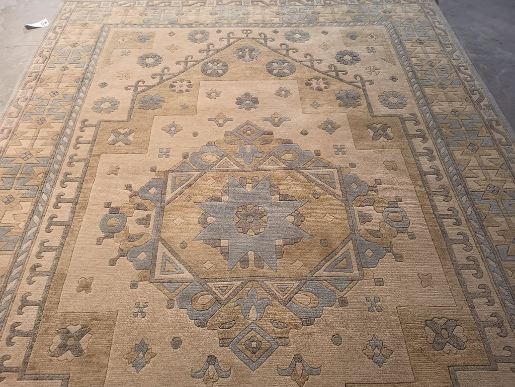 6 x 9 New Geometric Oushak Rug Neutral Colors #F-5727