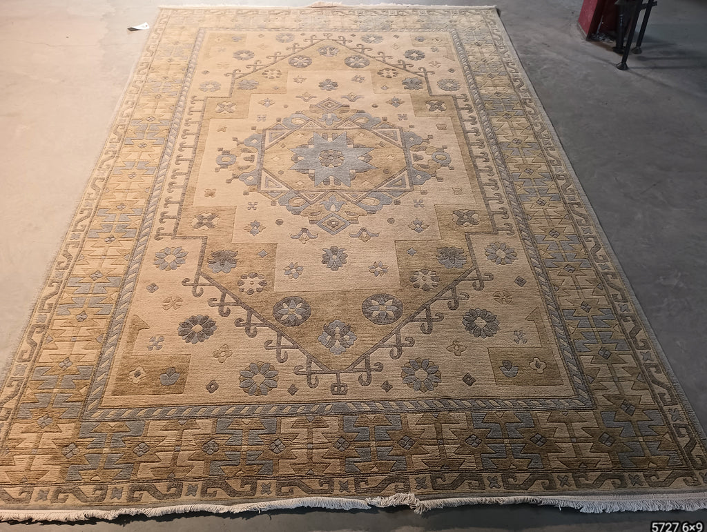 6 x 9 New Geometric Oushak Rug Neutral Colors #F-5727