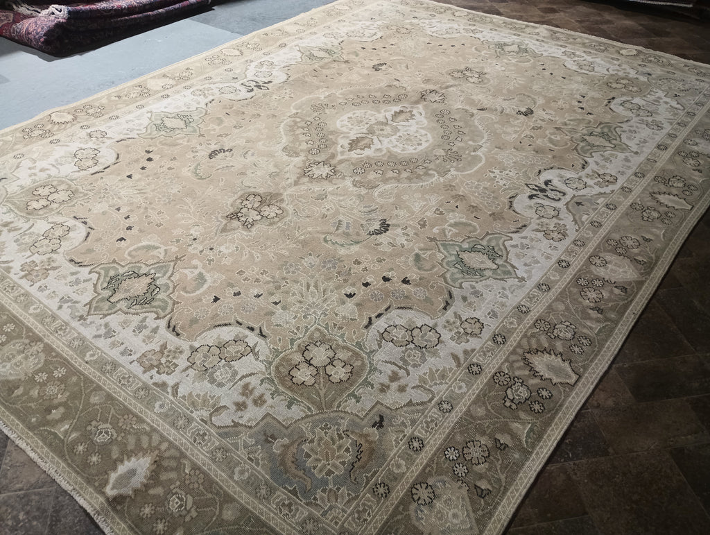 9.2 x 12.8 Vintage Persian Handmade Rug LOW PILE #F-5753