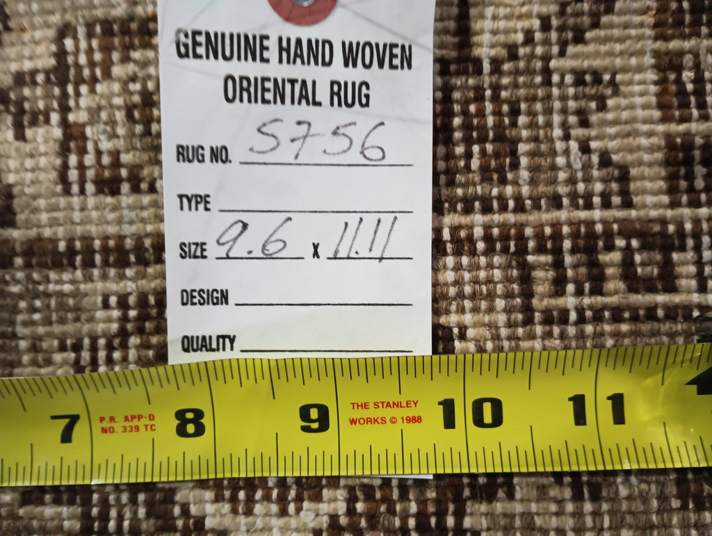 9.6 x 12.0 Brown Vintage Handmade Rug #F-5756