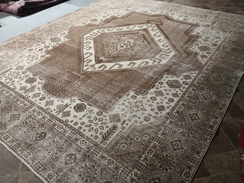 9.6 x 12.0 Brown Vintage Handmade Rug #F-5756