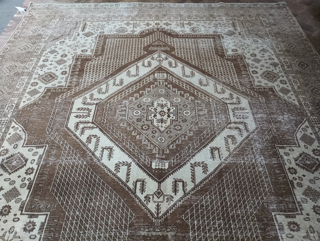 9.6 x 12.0 Brown Vintage Handmade Rug #F-5756