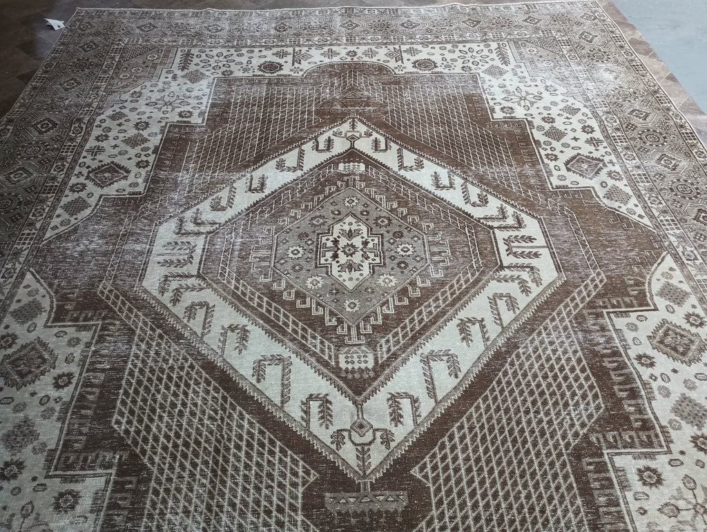 9.6 x 12.0 Brown Vintage Handmade Rug #F-5756