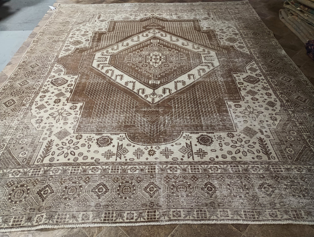 9.6 x 12.0 Brown Vintage Handmade Rug #F-5756