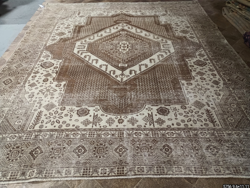 9.6 x 12.0 Brown Vintage Handmade Rug #F-5756