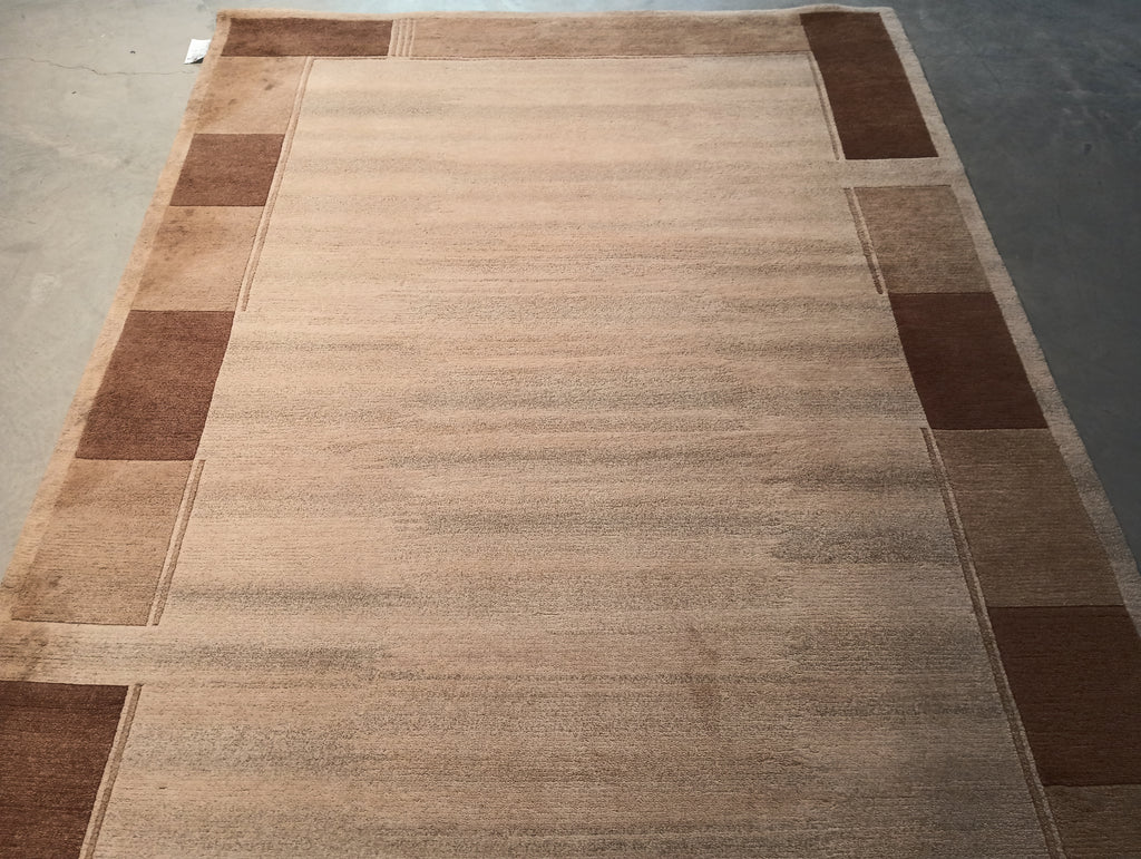 5.8 x 8.10 Plain Color Beige Brown Modern Handmade Rug #F-5776