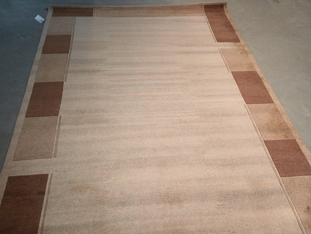 5.8 x 8.10 Plain Color Beige Brown Modern Handmade Rug #F-5776