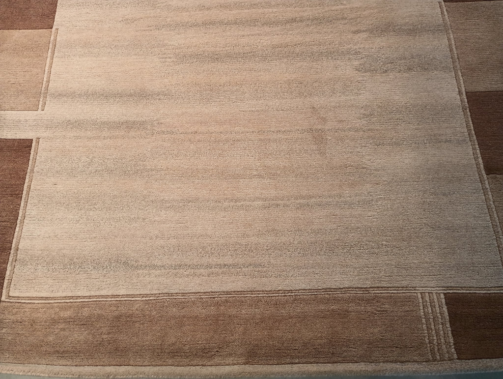 5.8 x 8.10 Plain Color Beige Brown Modern Handmade Rug #F-5776