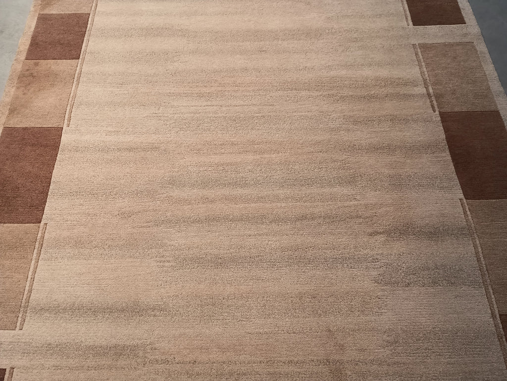 5.8 x 8.10 Plain Color Beige Brown Modern Handmade Rug #F-5776