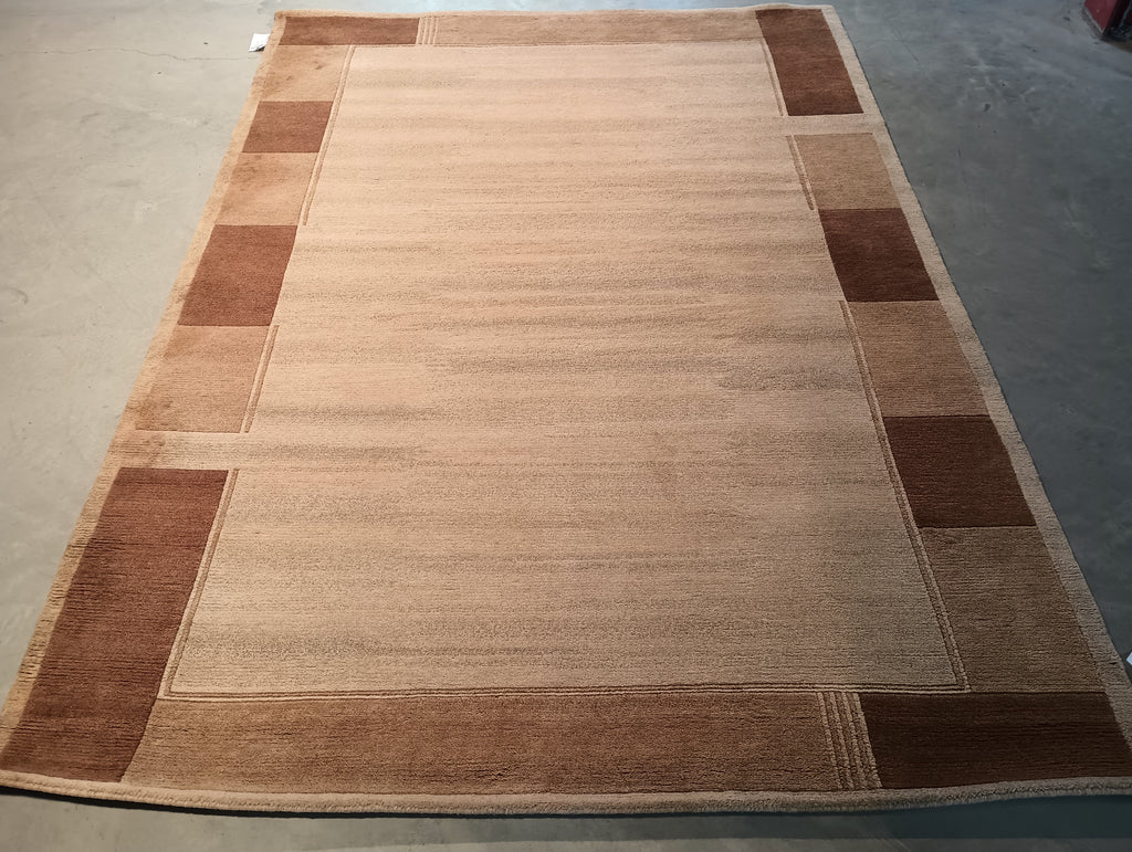 5.8 x 8.10 Plain Color Beige Brown Modern Handmade Rug #F-5776