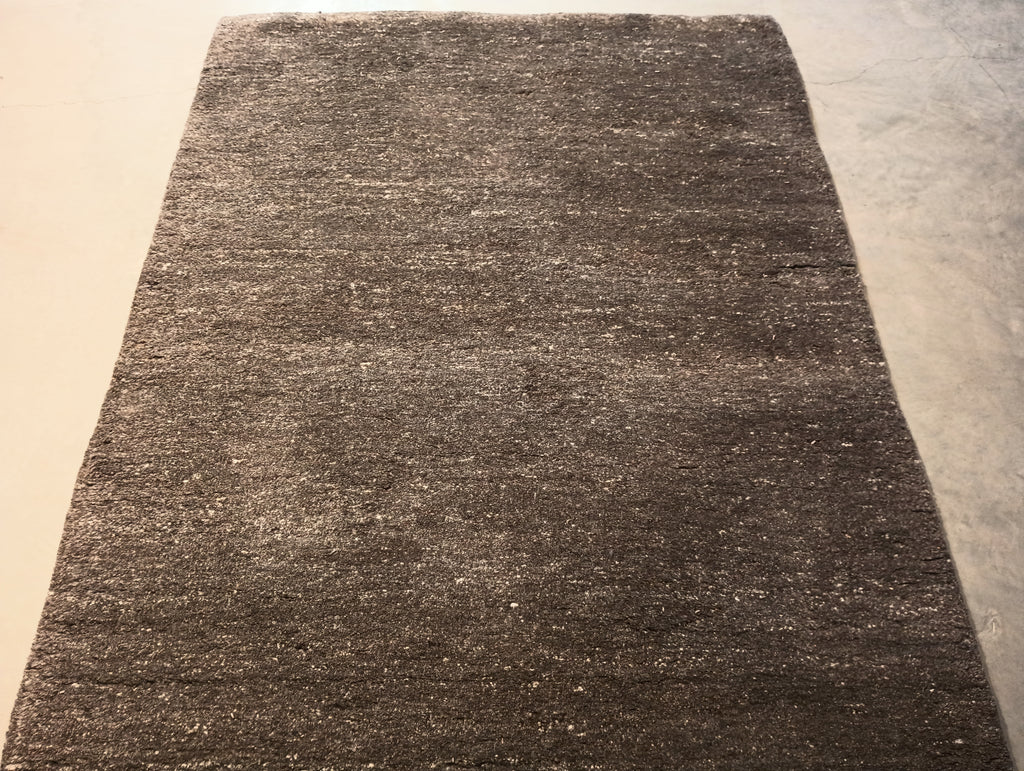 4.1 x 6 Plain BROWN Handmade Wool Rug #F-5777