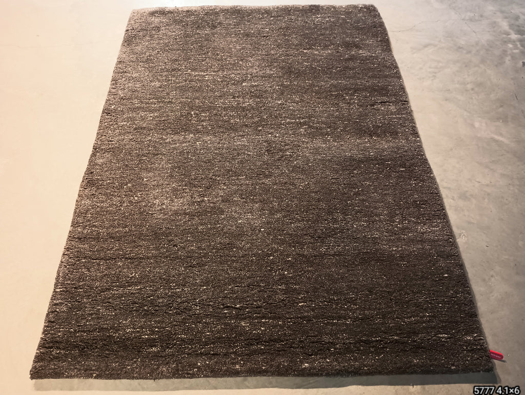4.1 x 6 Plain BROWN Handmade Wool Rug #F-5777