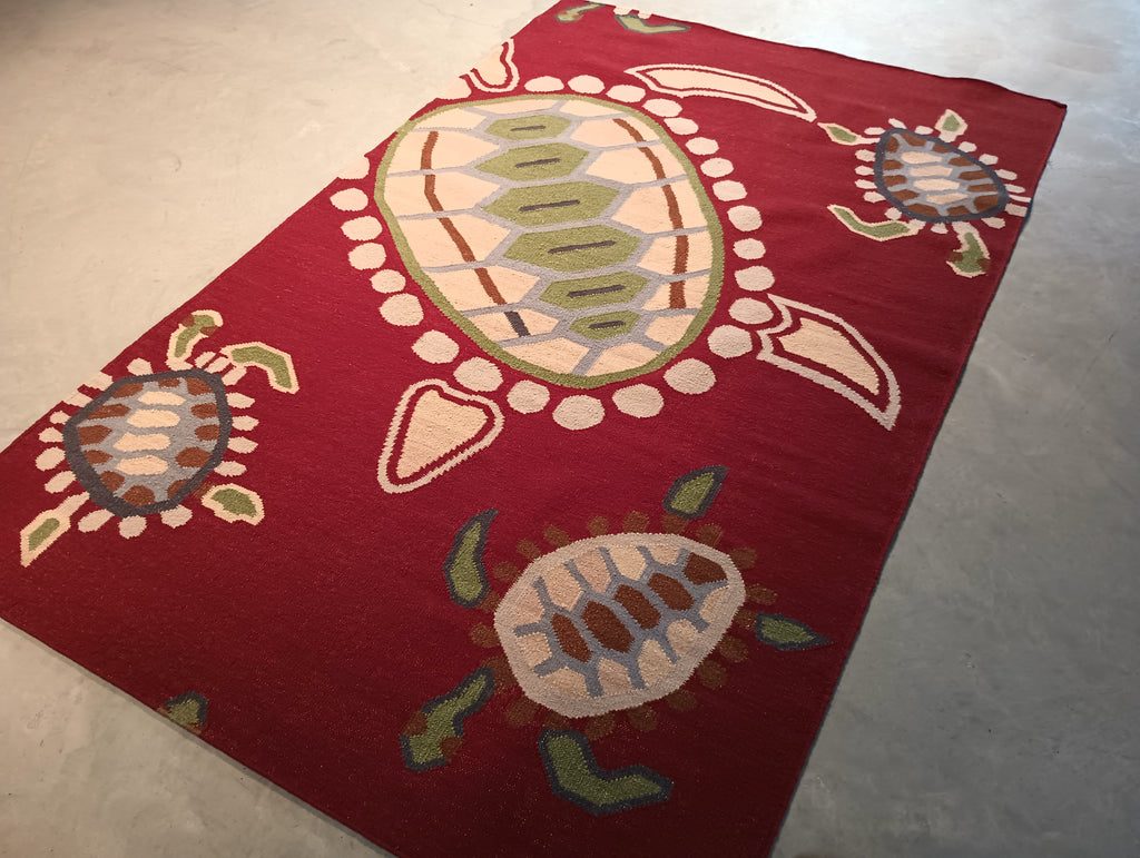 5.2 x 8.1 CONTEMPORARY Handmade rug Kids Turtle Pattern #F-5779