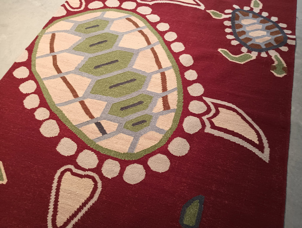 5.2 x 8.1 CONTEMPORARY Handmade rug Kids Turtle Pattern #F-5779