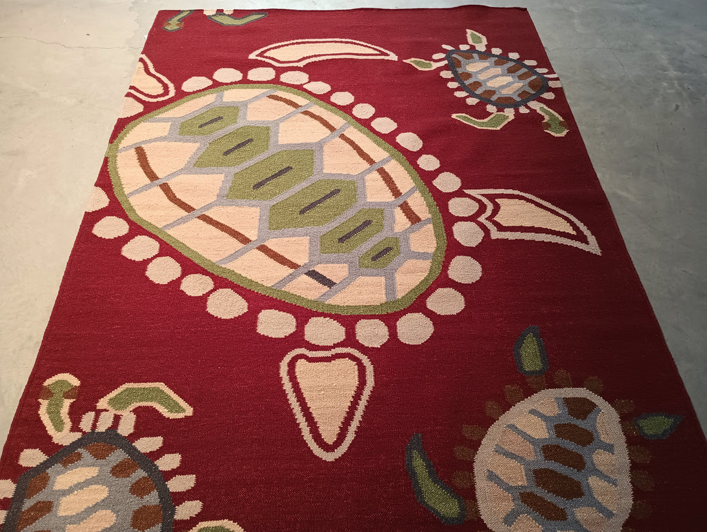 5.2 x 8.1 CONTEMPORARY Handmade rug Kids Turtle Pattern #F-5779