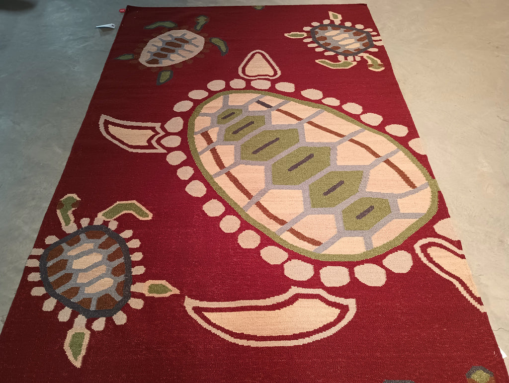 5.2 x 8.1 CONTEMPORARY Handmade rug Kids Turtle Pattern #F-5779