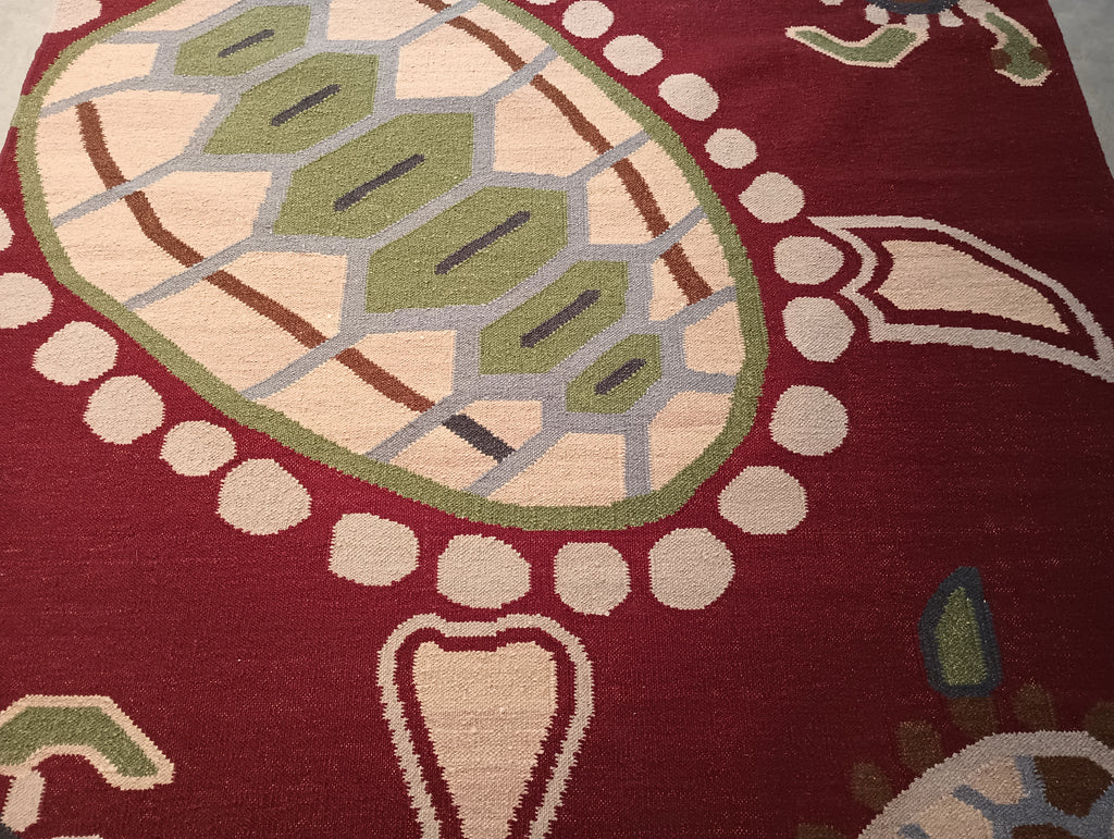 5.2 x 8.1 CONTEMPORARY Handmade rug Kids Turtle Pattern #F-5779