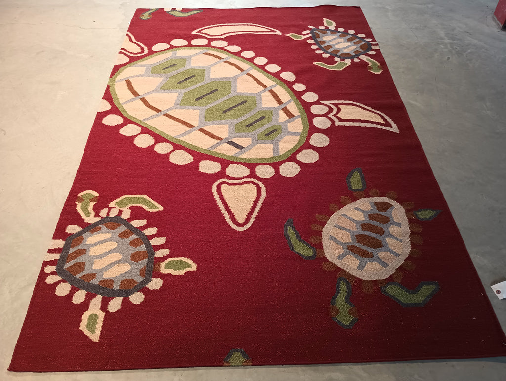 5.2 x 8.1 CONTEMPORARY Handmade rug Kids Turtle Pattern #F-5779
