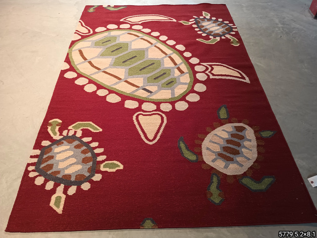 5.2 x 8.1 CONTEMPORARY Handmade rug Kids Turtle Pattern #F-5779