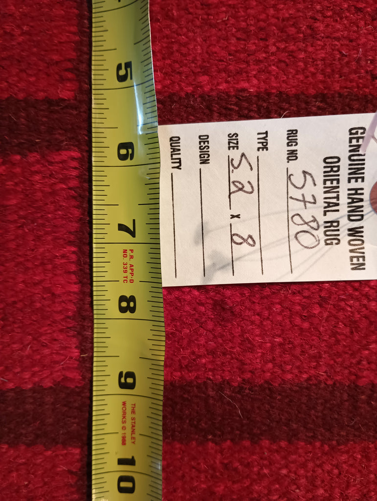 5.2 x 8 RED CONTEMPORARY Handmade RUG #F-5780