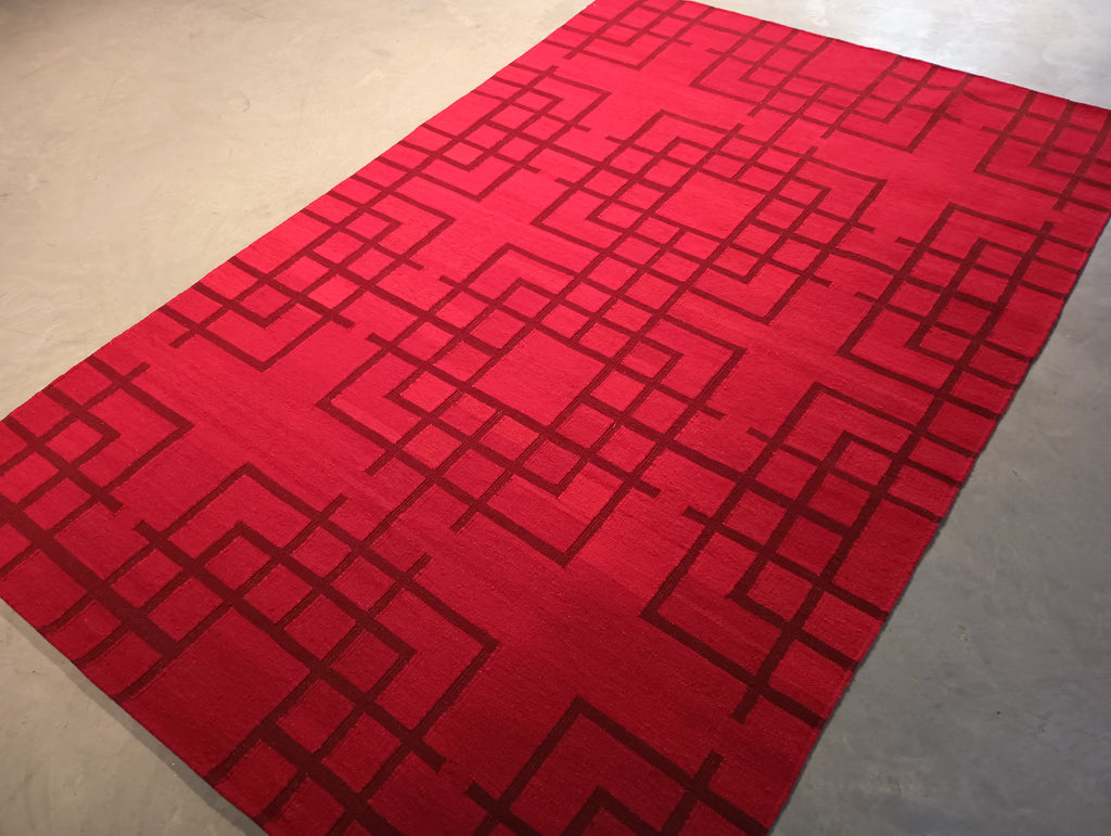5.2 x 8 RED CONTEMPORARY Handmade RUG #F-5780
