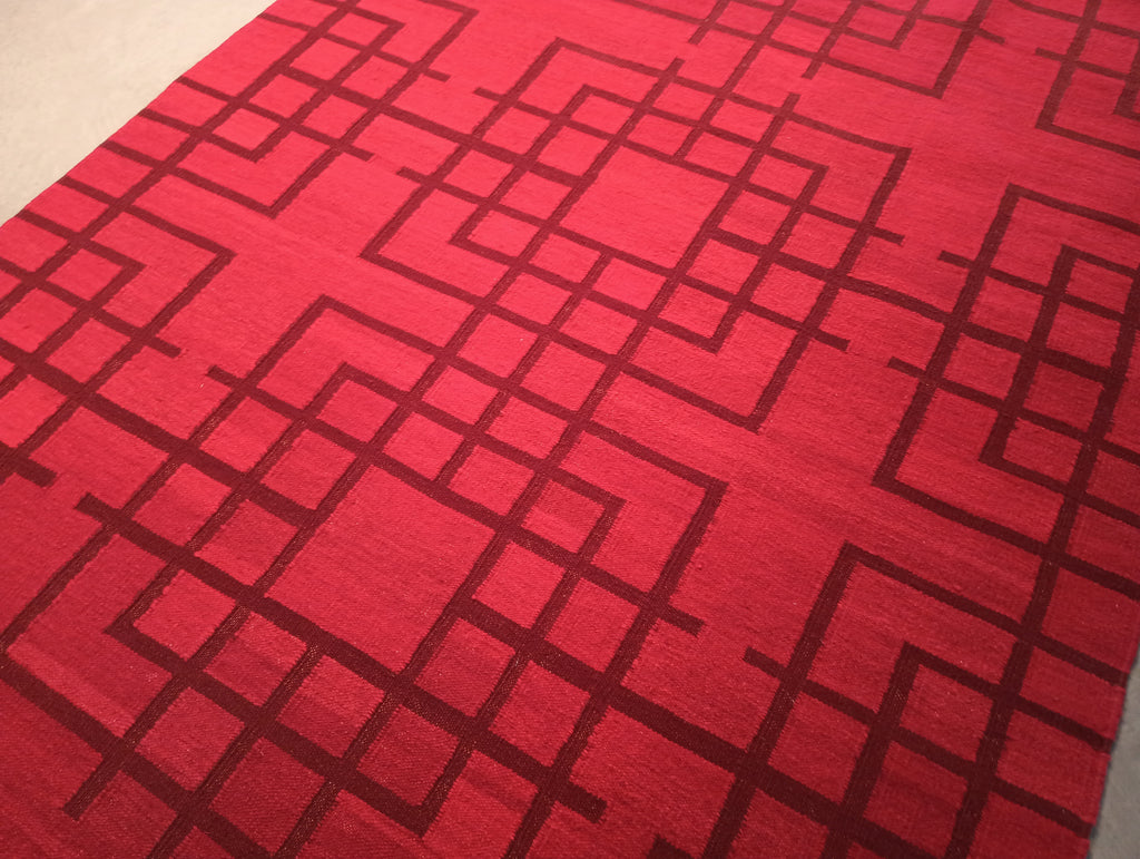 5.2 x 8 RED CONTEMPORARY Handmade RUG #F-5780
