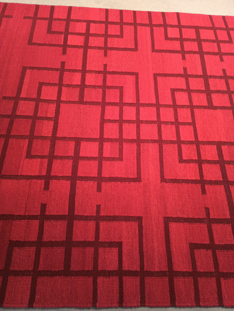 5.2 x 8 RED CONTEMPORARY Handmade RUG #F-5780