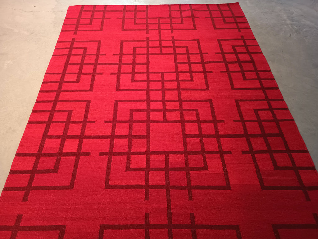 5.2 x 8 RED CONTEMPORARY Handmade RUG #F-5780