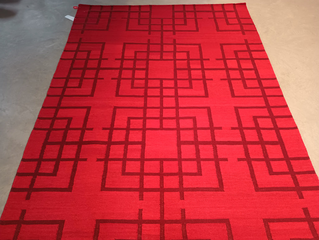 5.2 x 8 RED CONTEMPORARY Handmade RUG #F-5780