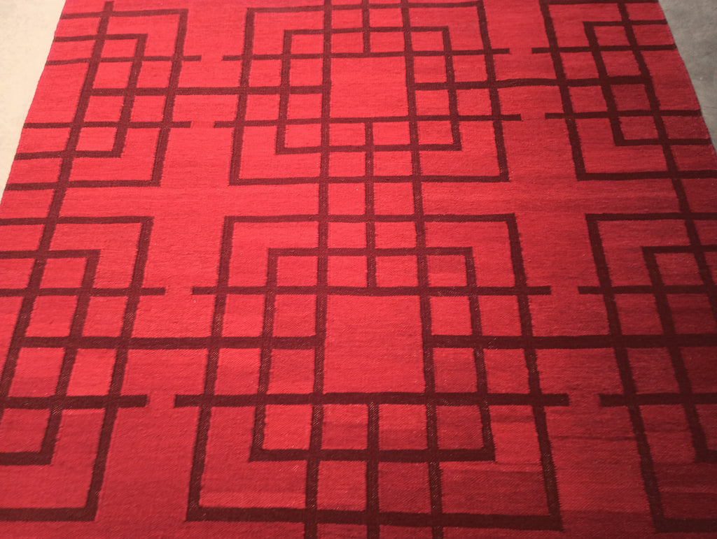 5.2 x 8 RED CONTEMPORARY Handmade RUG #F-5780