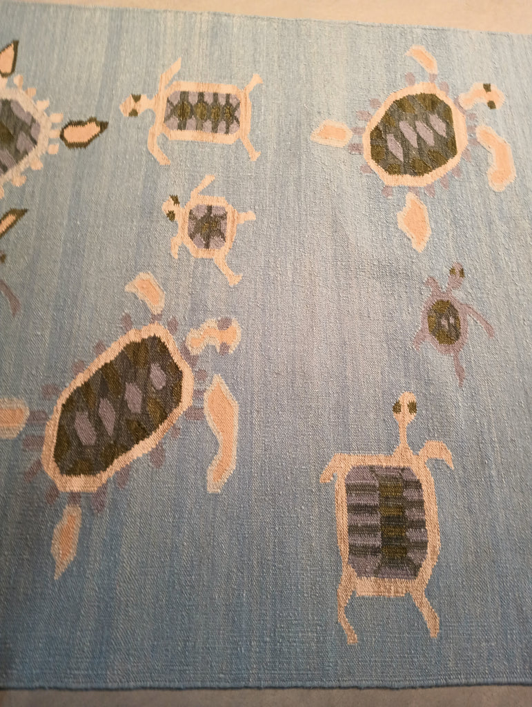 5.1 x 7.0 Blue Turtle Pattern handmade Wool Contemporary rug #F-5781