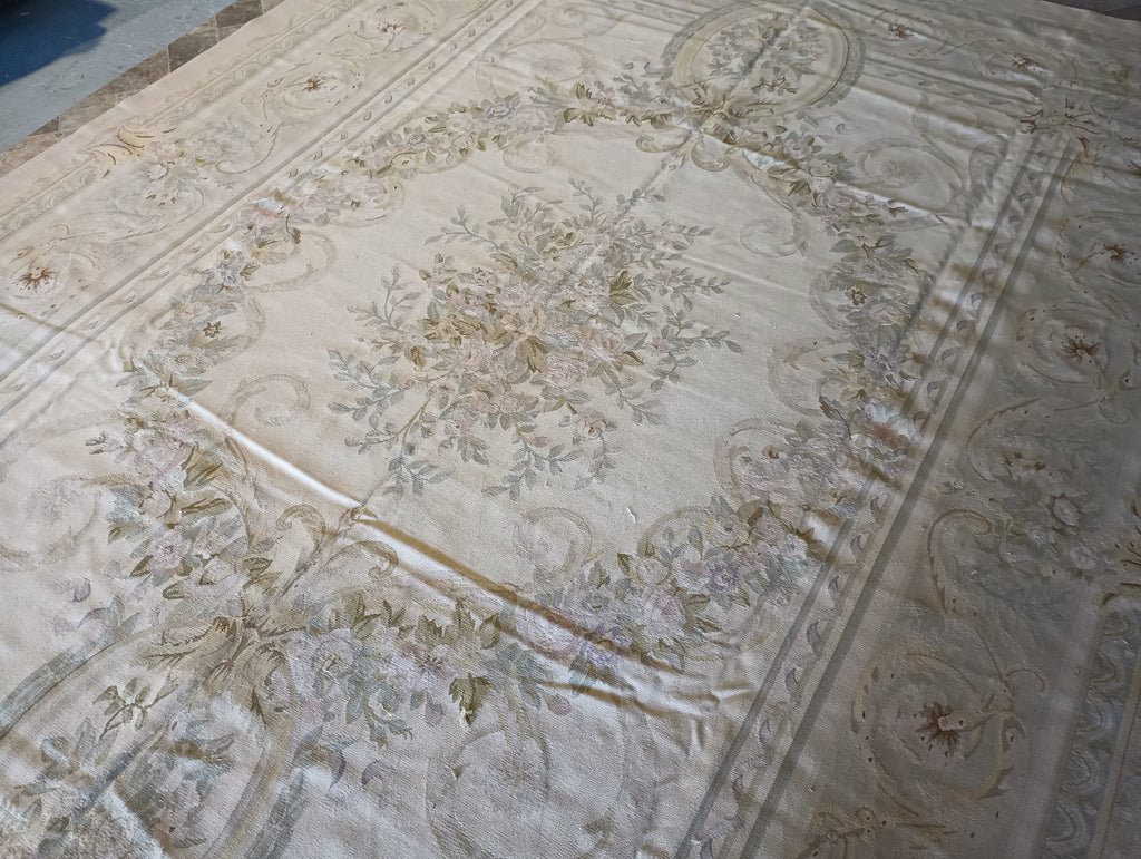 9.2 x 12.5 French Aubusson Flat Weave Rug Neutral Colors #F-5808