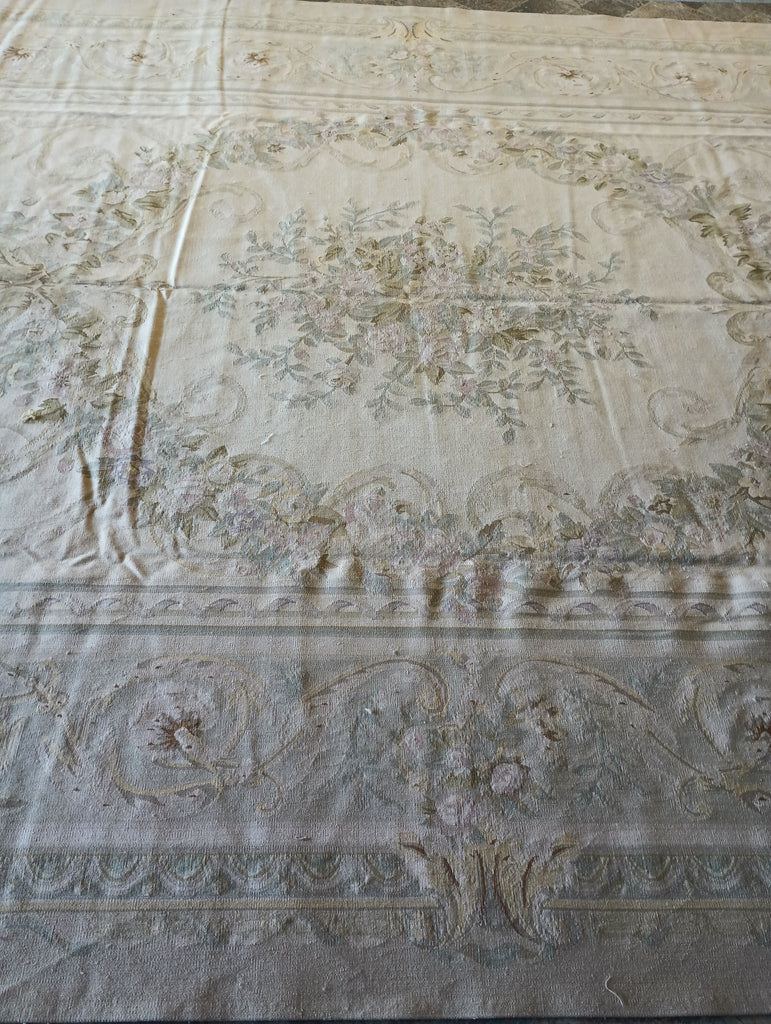 9.2 x 12.5 French Aubusson Flat Weave Rug Neutral Colors #F-5808