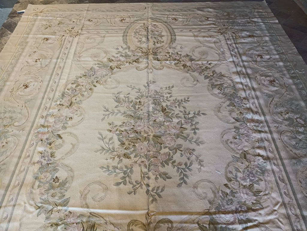 9.2 x 12.5 French Aubusson Flat Weave Rug Neutral Colors #F-5808