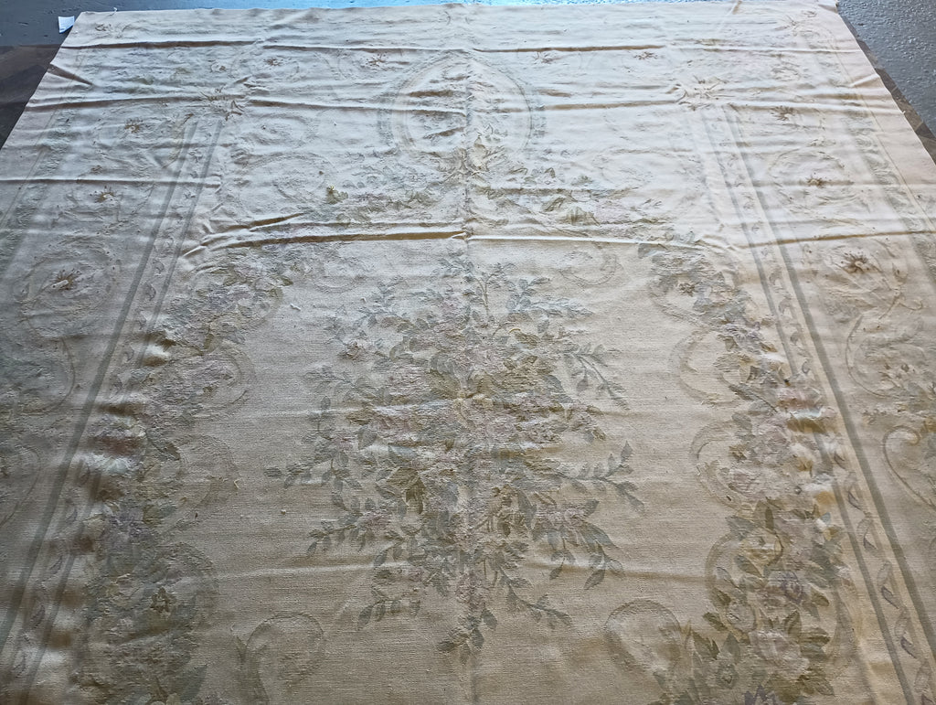 9.2 x 12.5 French Aubusson Flat Weave Rug Neutral Colors #F-5808