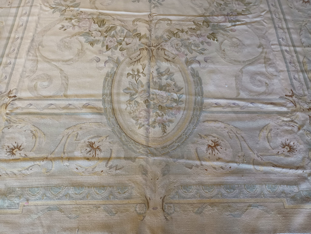 9.2 x 12.5 French Aubusson Flat Weave Rug Neutral Colors #F-5808