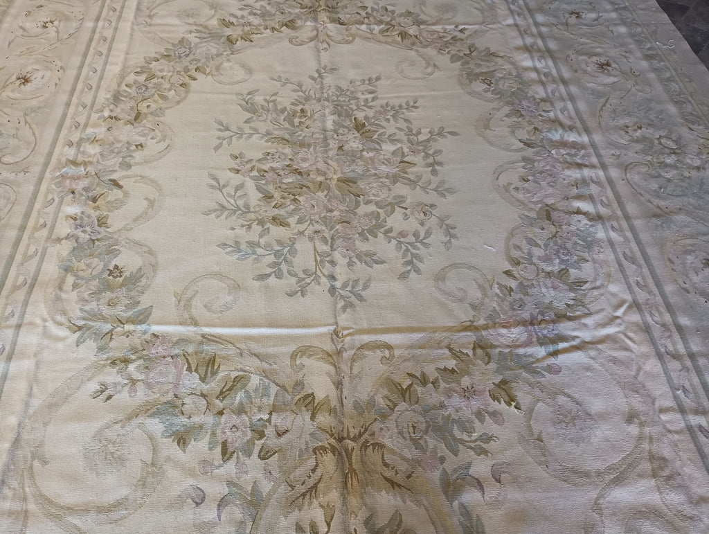 9.2 x 12.5 French Aubusson Flat Weave Rug Neutral Colors #F-5808