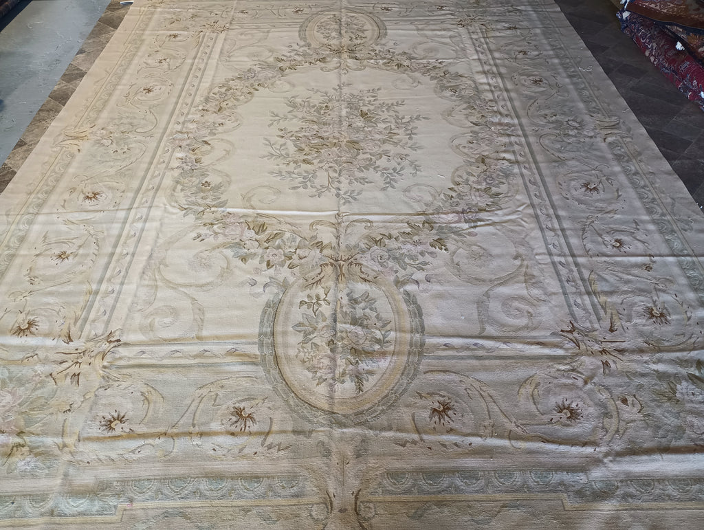 9.2 x 12.5 French Aubusson Flat Weave Rug Neutral Colors #F-5808