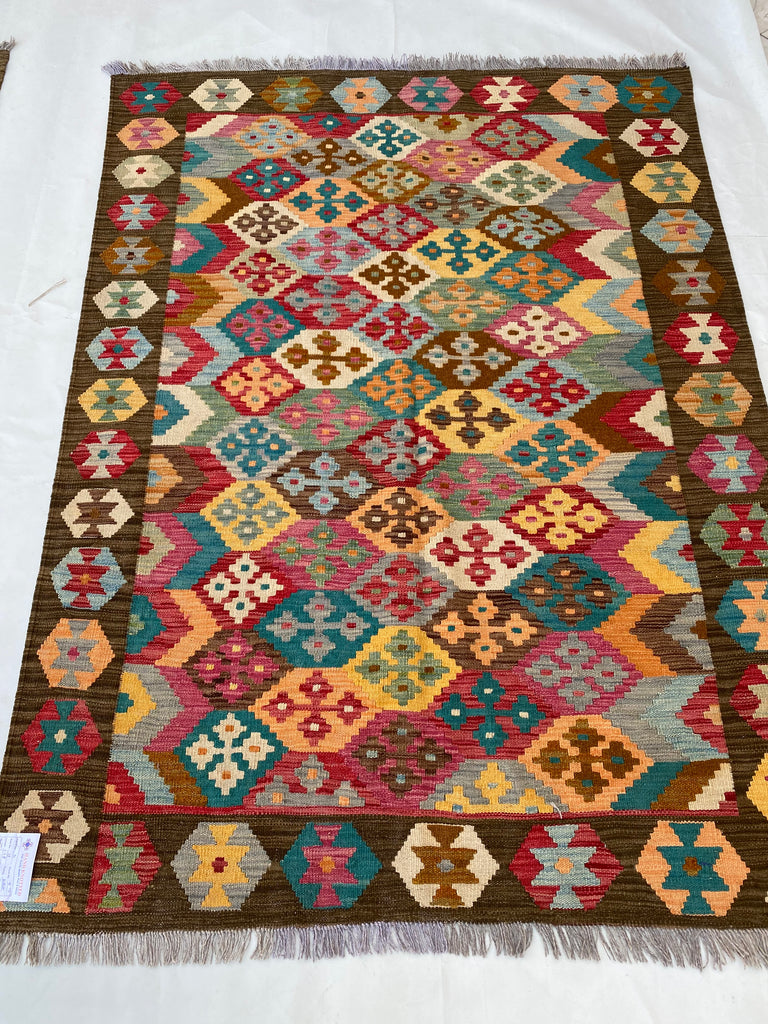 5 x 8 Multi-Color Light Brown Kilim Rug K-91