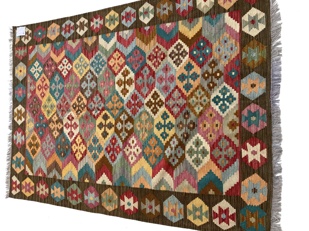 5 x 8 Multi-Color Light Brown Kilim Rug K-91