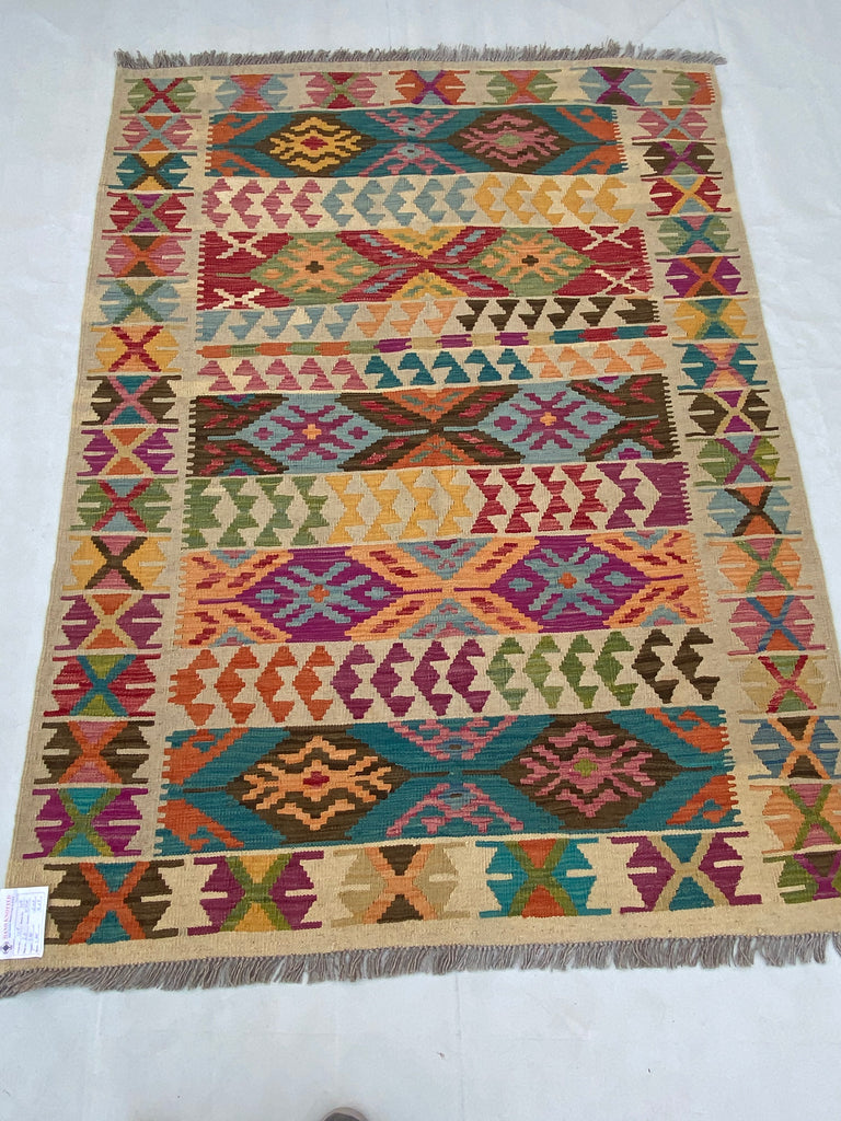 5' x 6' Multi-Color Red Kilim Rug K-104