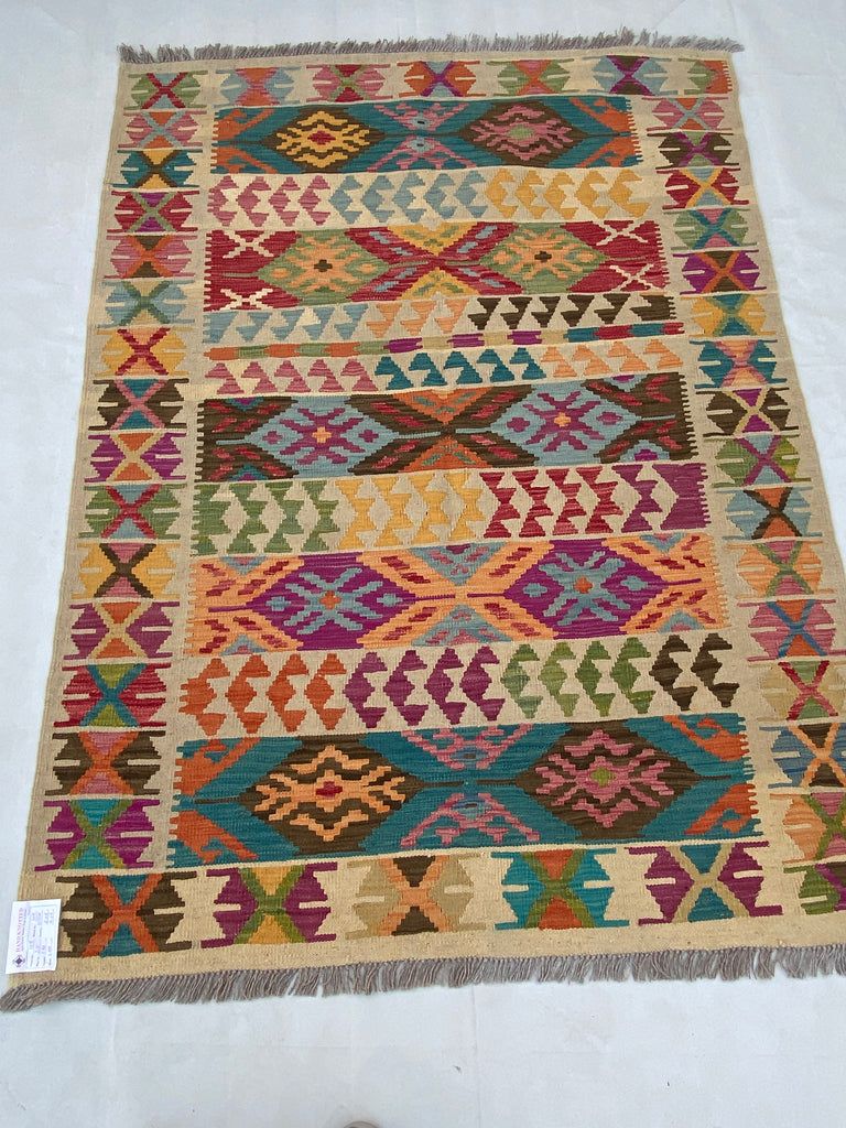 5' x 6' Multi-Color Red Kilim Rug K-104