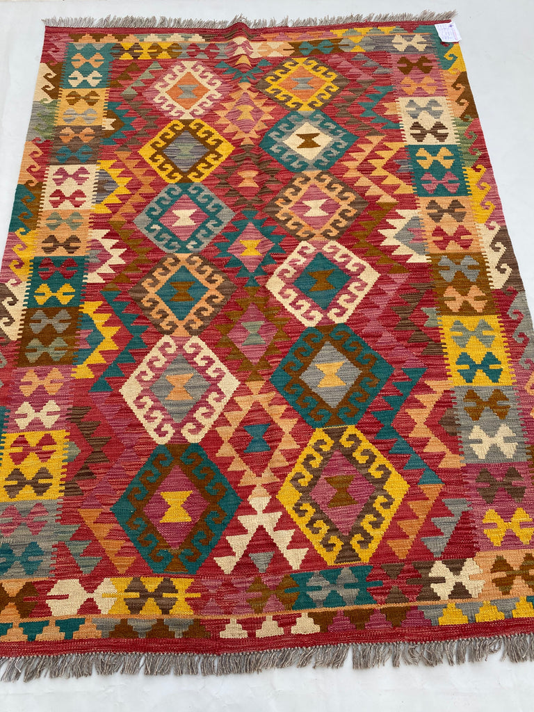 5 x 6 Multi-Color Red Kilim Rug K-114