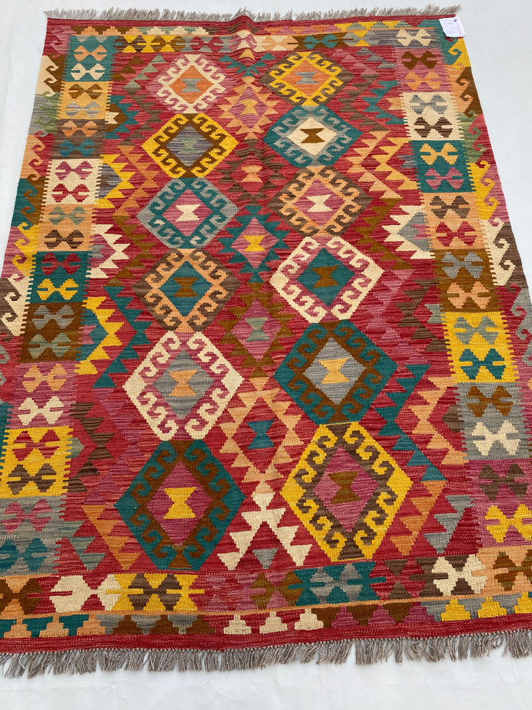 5 x 6 Multi-Color Red Kilim Rug K-114