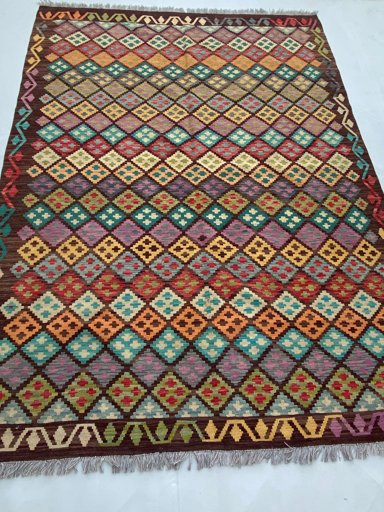 5 x 8 Multi-Color Brown Kilim Rug K-124
