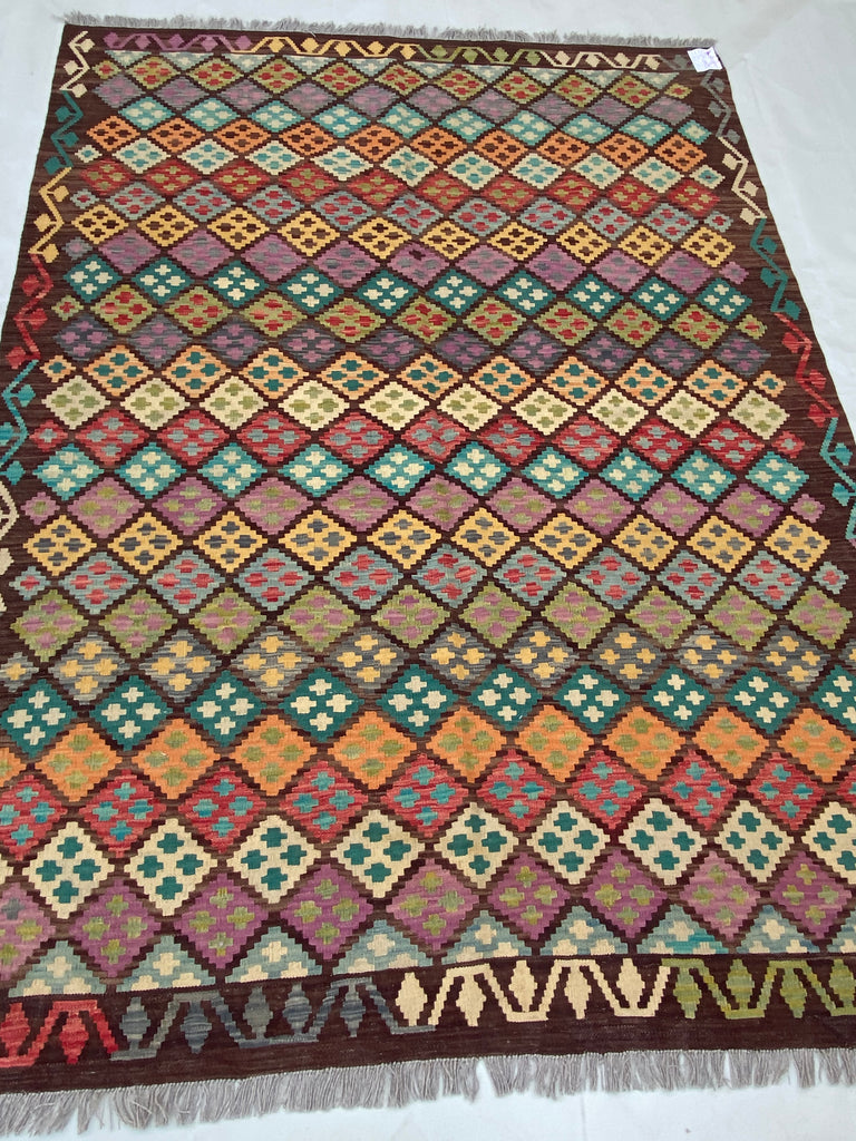5 x 8 Multi-Color Brown Kilim Rug K-124