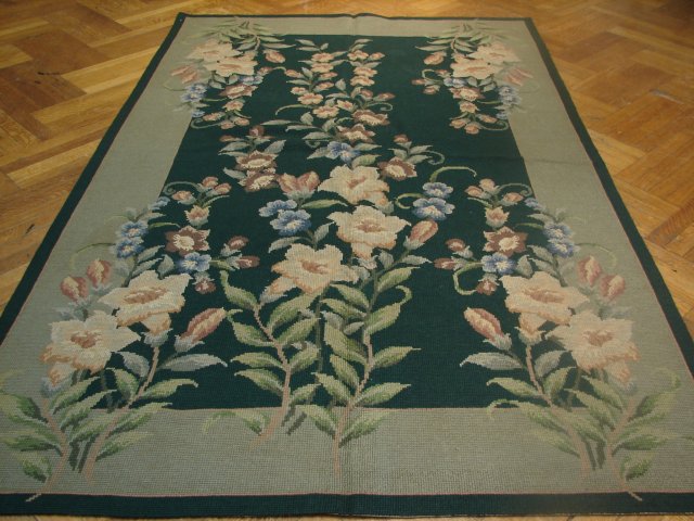 5.4 x 8.6 Black Double Knot Needlepoint Rug 11316